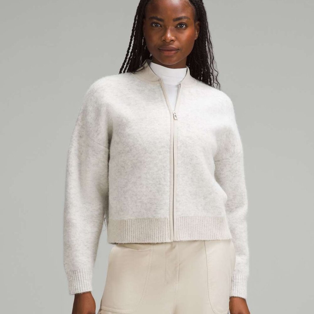 ALPACA WOOL-BLEND KNIT BOMBER JACKET